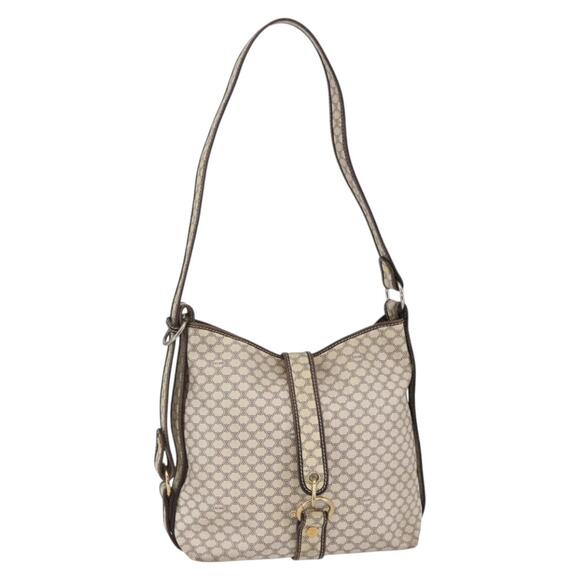 CELINE Macadam Canvas Shoulder Bag Pvc Leather White Gold - Picture 1 of 12